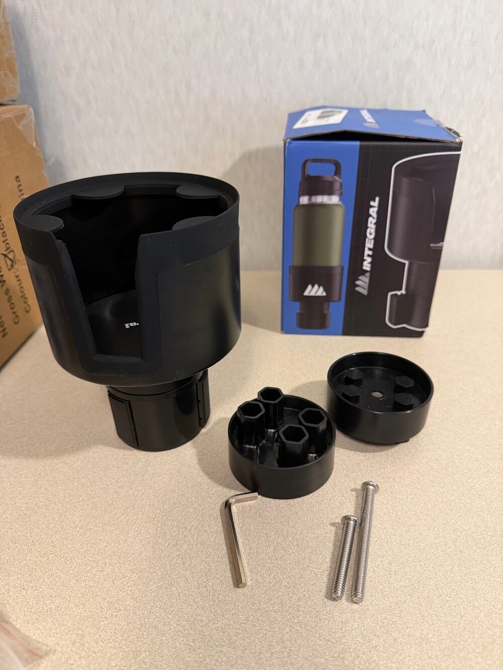 Integral Car Cup Holder Expander Adjustable Height Offset Base Black 3 Spacers